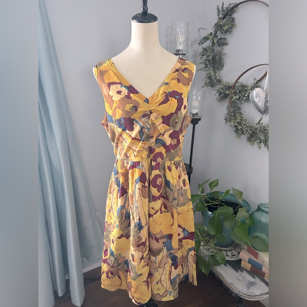 Banana Republic Yellow Floral Sleeveless V-Neck Dress